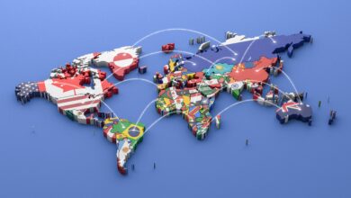 World map with all states and their flags,3d render