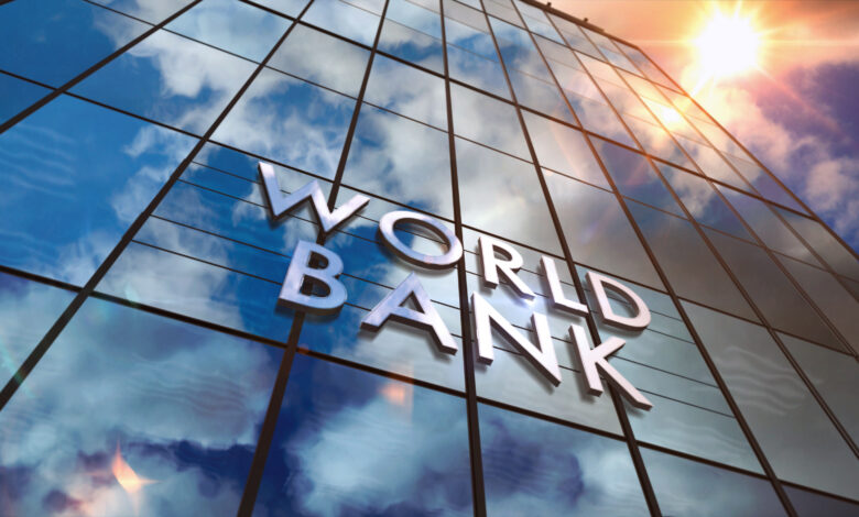 World Bank glass skyscraper with mirrored sky loop 3d illustrati