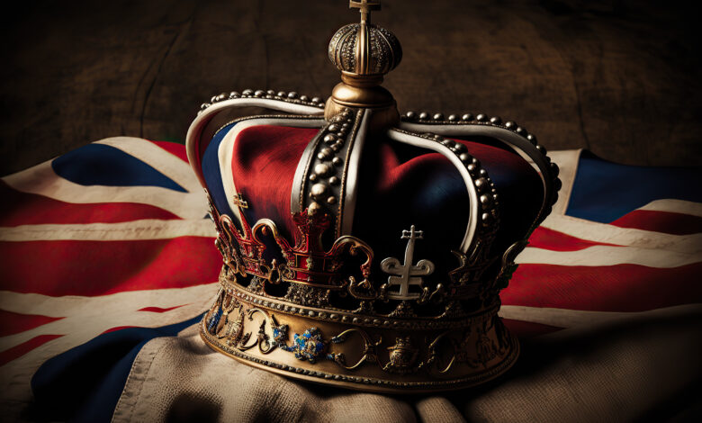 king charles, england king, British flag and crown, illustration