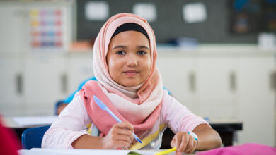 Young girl in hijab at school