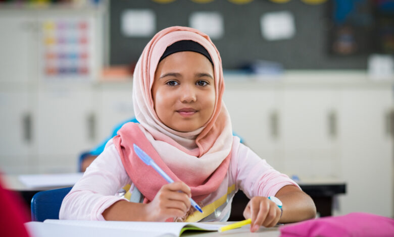 Young girl in hijab at school